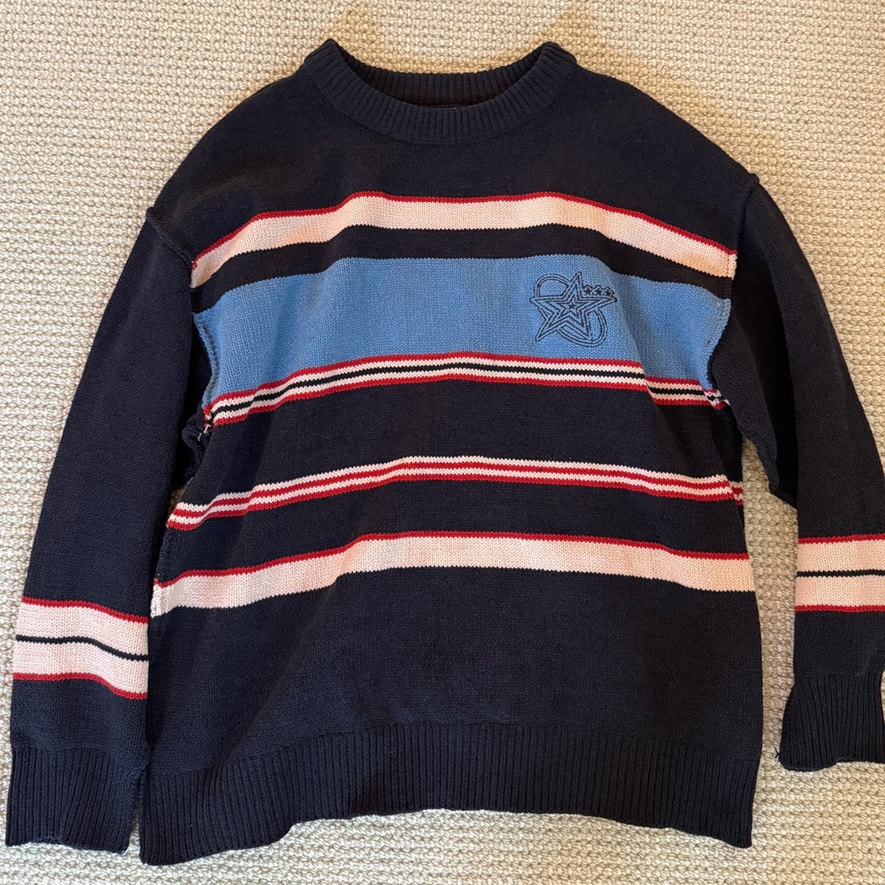 BDG Blue Crewneck Sweater with Striped Design